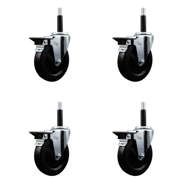 5'' Soft Rubber Wheel Swivel 3/4'' Expanding Stem Caster Set, 4PK